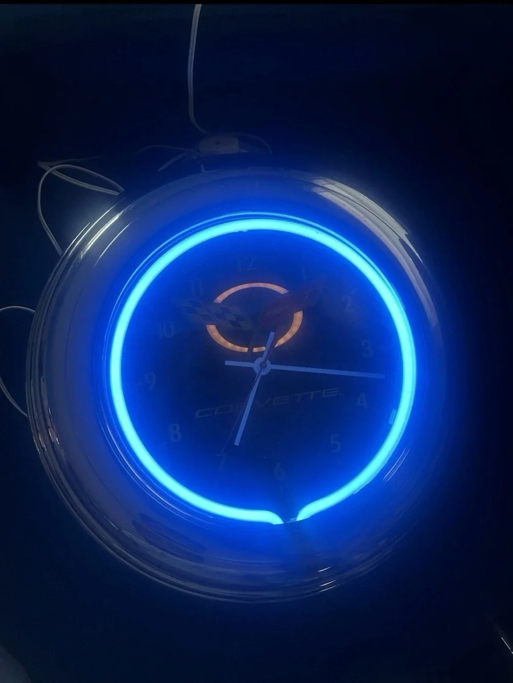 Chevrolet Corvette C6 Logo Blue Neon Hanging Wall Clock 15